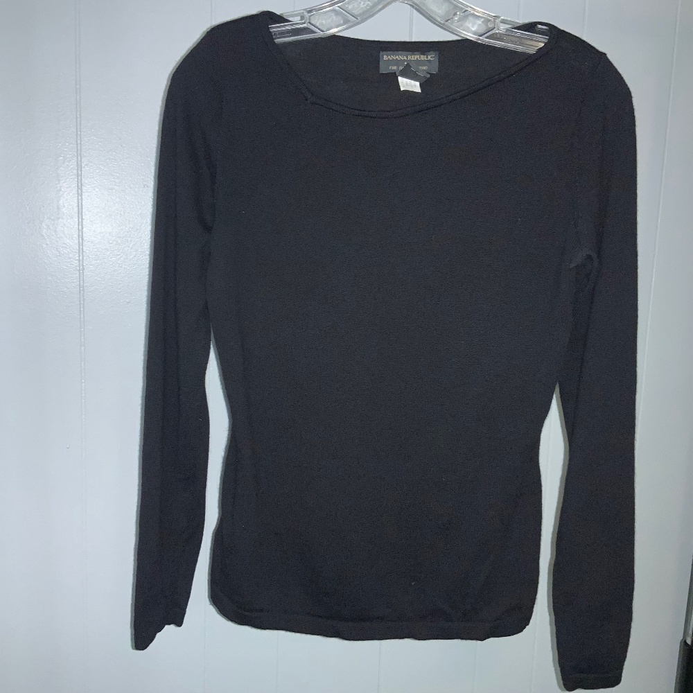 Banana Republic black Italian merino wool knit top Sz S long sleeve